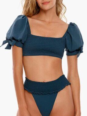 AGUA BENDITA Women's Eileen Fera Puff Sleeve Bikini Top Size XL